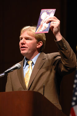 Jason S. Jones, co-executive producer of the award-winning, pro-life film Bella, speaks during the “Celebrate Life” dinner sponsored by Right to Life of Indianapolis on Sept. 16 at the Indiana Convention Center in Indianapolis. Jones said the film was “more than a movie—it was a mission.” He also is president and founder of Whole Life America, a non-profit organization that promotes the dignity of the human person regardless of ability, age, status, race and geography. (Photo by Mary Ann Wyand) 