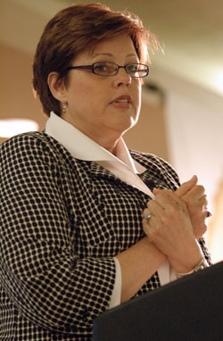 Jill Stanek speaks at the archdiocesan Sanctity of Life Dinner on April 22 in Indianapolis. (Photo by Mary Ann Wyand)