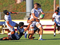 Joe Schroeder powers forward as he prepares to live his dream of representing the United States on the country’s rugby team in the Summer Olympics in Tokyo. (Photo courtesy of Travis Prior)