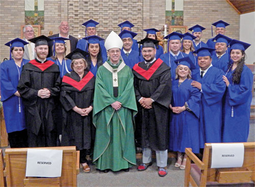 Fifteen graduates were recognized on June 4 at Our Lady of Fatima Retreat House in Indianapolis as the 2024 graduating class of the archdiocese’s Intercultural Pastoral Institute. The program is operated by the Intercultural Ministry Office. Archbishop Charles C. Thompson celebrated a liturgy, then took part in a Pastoral Leadership Certificate ceremony. (Photo by Mike Krokos)